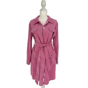 Pink Corduroy Longline Belted Shacket Button Front Jacket Womens Size Medium